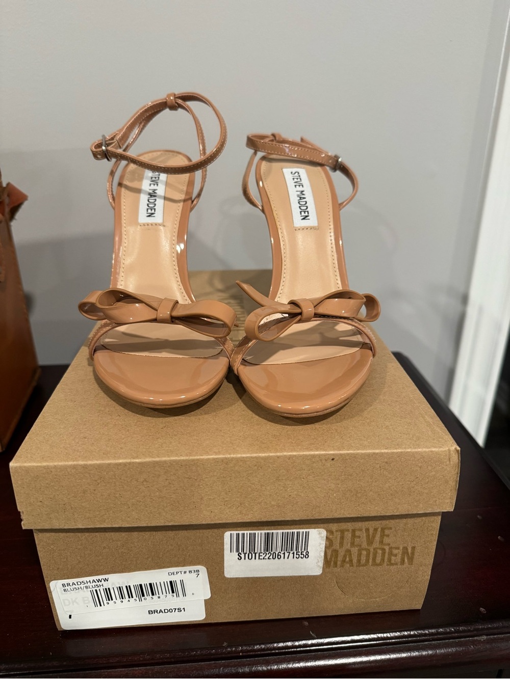 Steve Madden Blush Patent Bow Ankle-Strap Heels